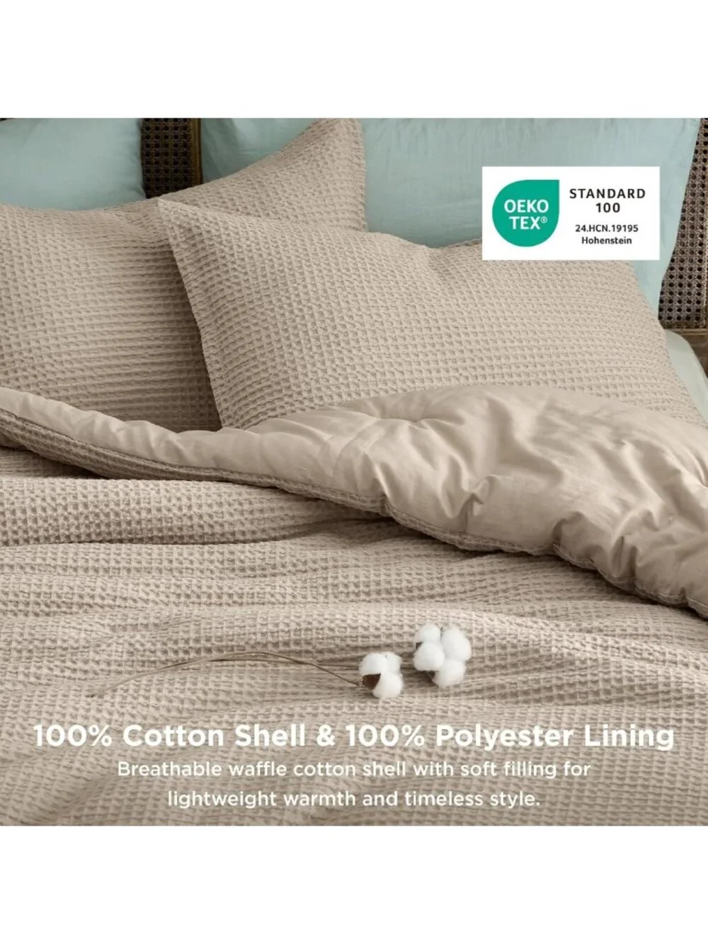 Cozy Twin Waffle Comforter Set - Soft Cotton, Khaki Color, Perfect for Bedroom